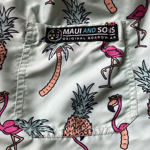 Maui and Sons Board Shorts Swim Trunks Retro Surf sz Large Pineapple Mint Green - Picture 3 of 7